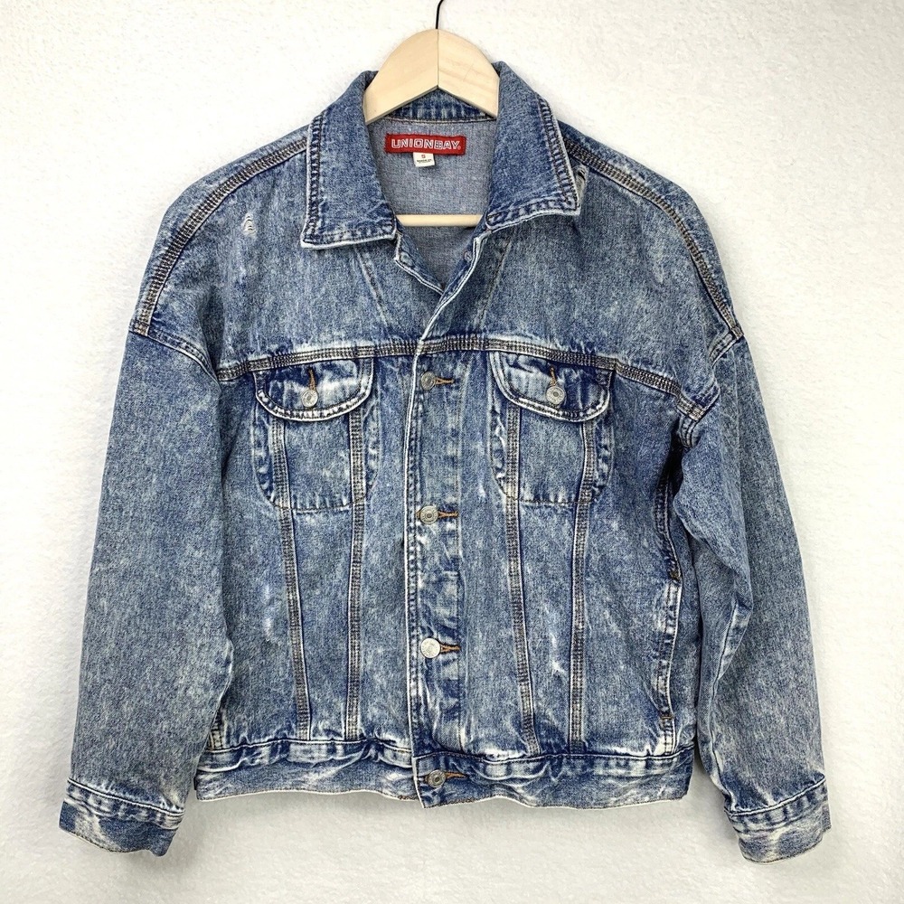 Y2K‎ UNIONBAY Jean Jacket S Acid Wash Denim Trucker Distressed Bomber Grunge 90s